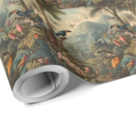 Vintage botanisk scen med tukaner och blommor presentpapper
