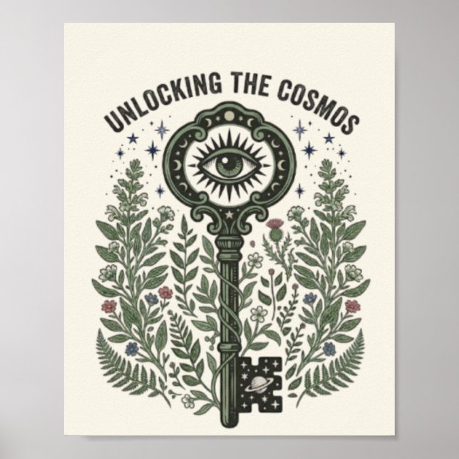 Vintage Botanisk Skelettnyckel Celestial  Poster (Framsidan)