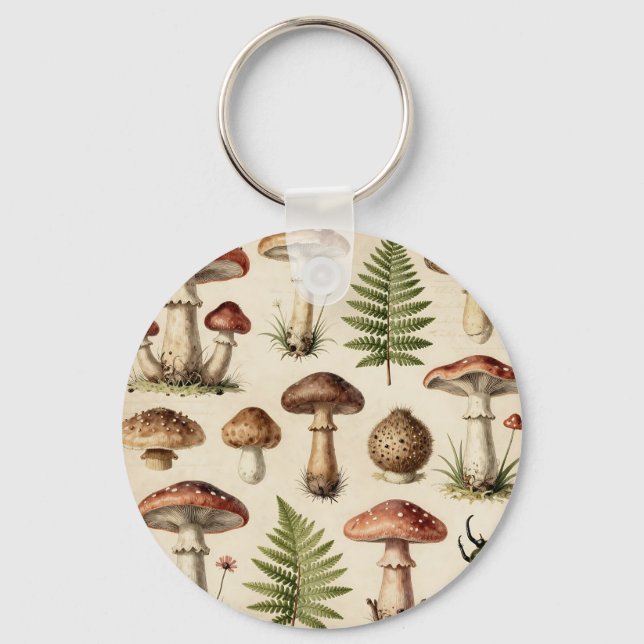 Vintage botanisk svamp ormbunks collage nyckelring (Framsida)