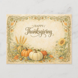 Vintage Botanisk Thanksgiving Pumpa Skörd Helg Vykort