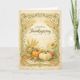 Vintage botanisk Thanksgiving-pumpa skördefest Kort