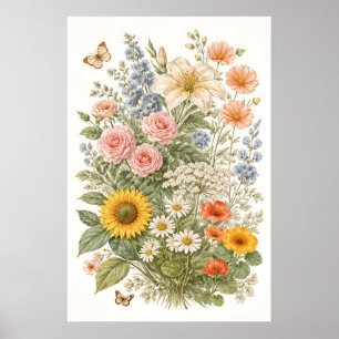 Vintage Botanisk Trädgårdsillustration av Vilda Bl Poster