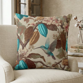 Vintage botanisk turkos kakao-kolibri kudde