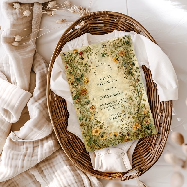 Vintage Botanisk Vildblomma Baby Shower Inbjudningar (Skapare uppladdad)
