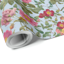 Vintage Botanisk Vildrospresentpapper Mjukblått Presentpapper