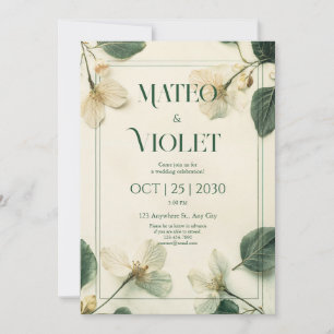 Vintage Botanisk Vit Blomning Elegant Bröllop Inbjudningar