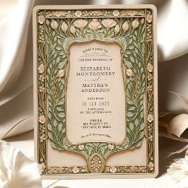 Vintage Botaniska Art nouveau Bröllop Inbjudningar