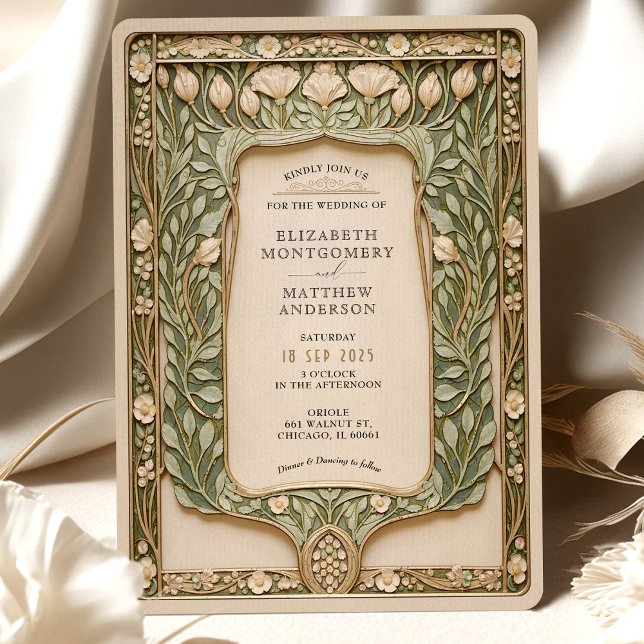 Vintage Botaniska Art nouveau Bröllop Inbjudningar (Skapare uppladdad)