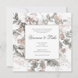 Vintage Botaniska Blommigten Bröllop Inbjudningar