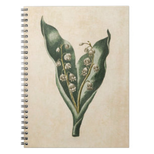 Vintage Botaniska Blommigten Lilly från Valley Anteckningsbok Med Spiral