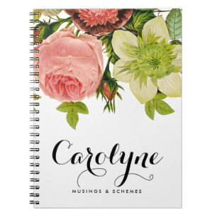 Vintage Botaniska blommor Calligraphy Personlig Anteckningsbok