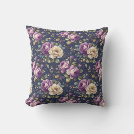 Vintage Botaniska Blommor - Rosa och Lila Rosor Kudde
