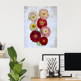 Vintage botaniska blommor rosor röda rosa på blå poster