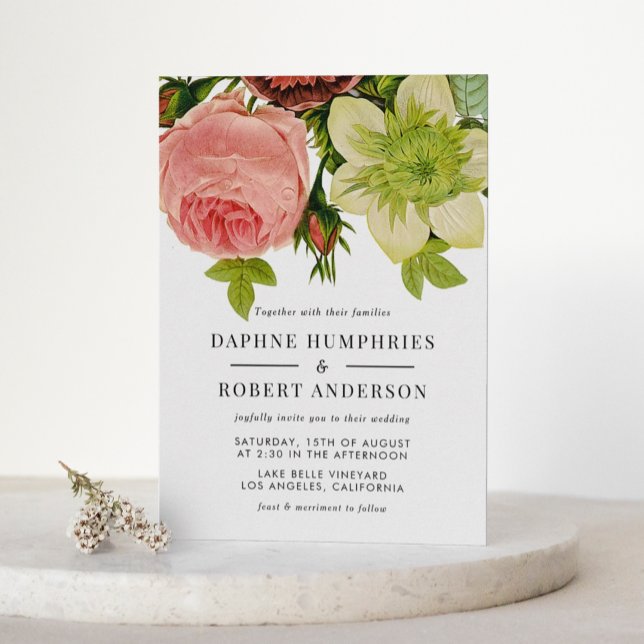 Vintage Botaniska Eleganten Blommigt Bröllop Inbjudningar (A beautiful Botanical Wedding Invitation)