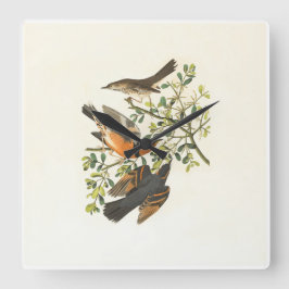 Vintage Botaniska Fåglar Illustration Fyrkantig Vä Klocka
