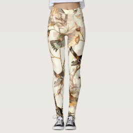 Vintage botaniska fåglar och vilda bär leggings