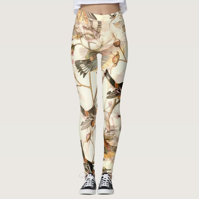 Vintage botaniska fåglar och vilda bär leggings (Framsida)