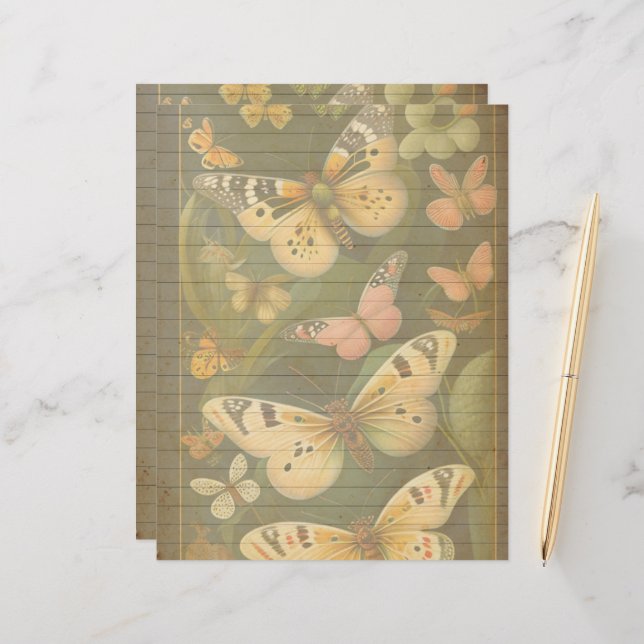 Vintage Botaniska fjärilskrapbok Papper (Fram/Back In Situ)