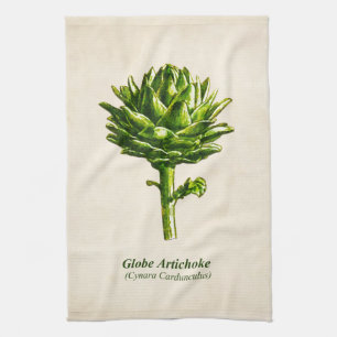 Vintage botaniska illustrationer, kronchoke kökshandduk