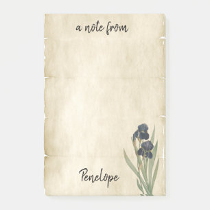 Vintage Botaniska iriser på Parchment med Namn Post-it Block