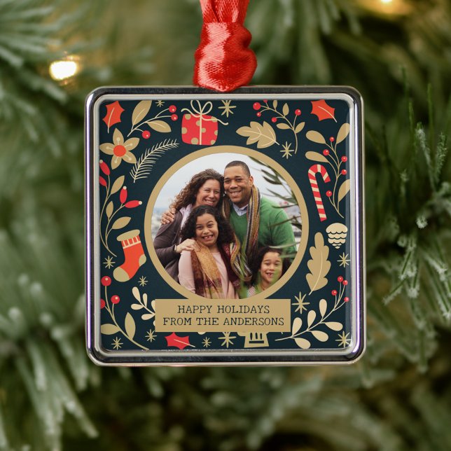 Vintage Botaniska julfamiljen Foto Ornament (Skapare uppladdad)