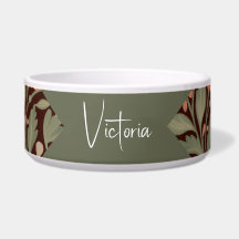 Vintage Botaniska konst och keramiskt Hund Bowl