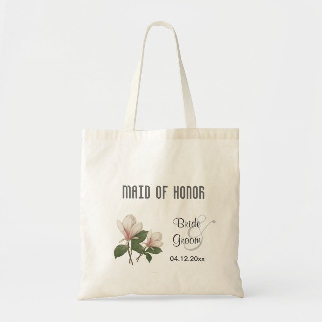 Vintage botaniska magnoliablommor brudtjänsteflick tygkasse (Framsidan)
