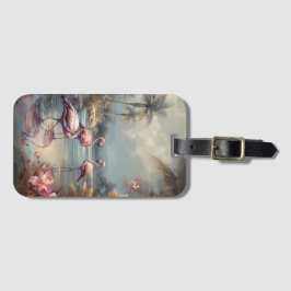 Vintage botaniska målningsflamingor och blommor bagagebricka