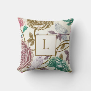 Vintage Botaniska Monogram Dekorativ kudde