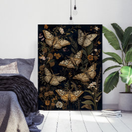 Vintage botaniska nattfjärilar & blommor poster