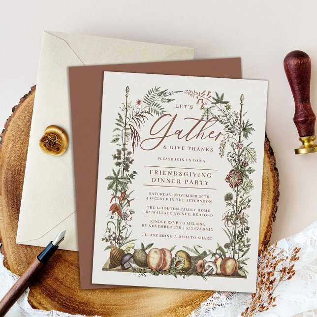 Vintage Botaniska och svampar Friendsgiving Inbjudningar (Skapare uppladdad)
