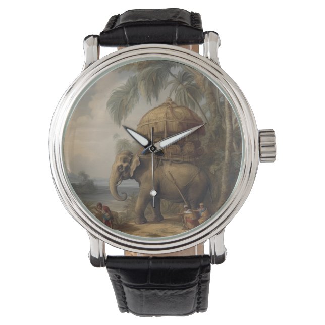 Vintage botaniska scen elefant med howdah också armbandsur (Framsida)