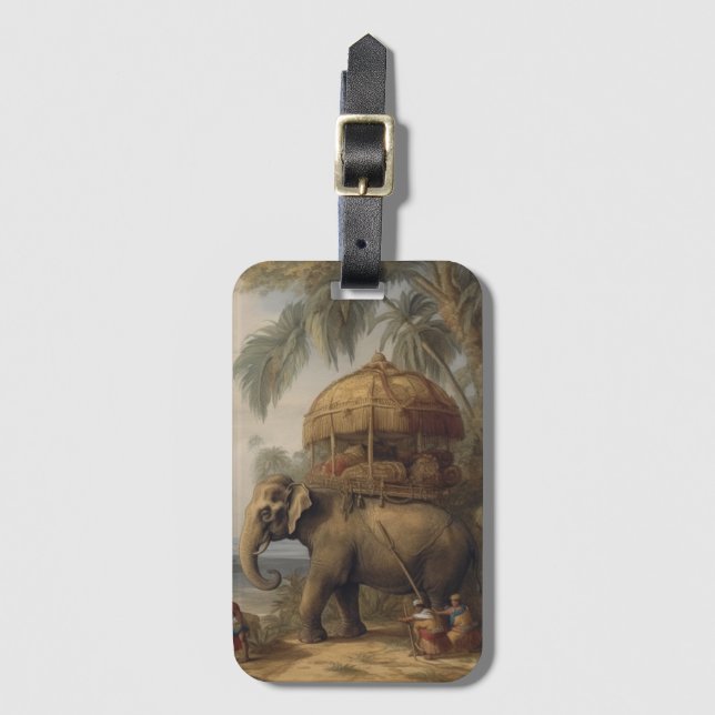 Vintage botaniska scen elefant med howdah också bagagebricka (Framsida vertikal)