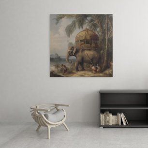 Vintage botaniska scen elefant med howdah också canvastryck