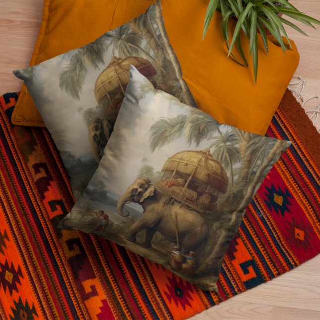 Vintage botaniska scen elefant med howdah också kudde (Skapare uppladdad)
