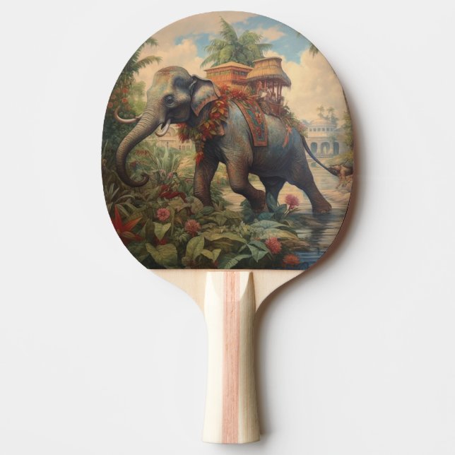 Vintage botaniska scen elefant med howdah pingisracket (Framsidan)