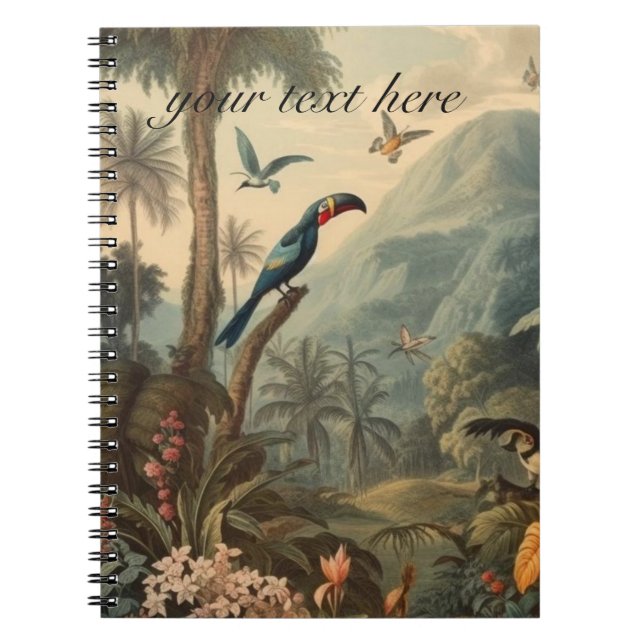 Vintage botaniska scenen Toucans och blommor Anteckningsbok (Framsidan)