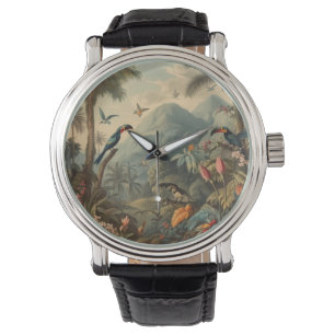 Vintage botaniska scenen Toucans och blommor Armbandsur