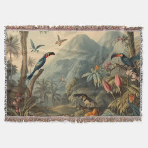 Vintage botaniska scenen Toucans och blommor Filt