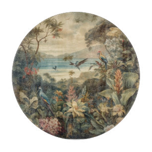 Vintage botaniska scenfåglar blommor i paradiset