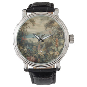 Vintage botaniska scenfåglar blommor i paradiset armbandsur