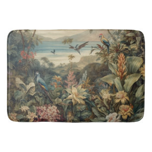 Vintage botaniska scenfåglar blommor i paradiset badrumsmatta