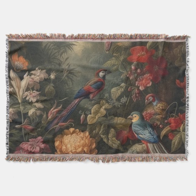 Vintage botaniska scenfåglar blommor i paradiset filt (Framsidan)