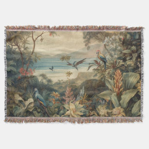 Vintage botaniska scenfåglar blommor i paradiset filt