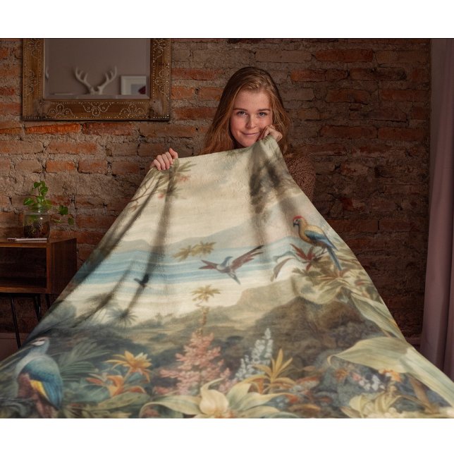 Vintage botaniska scenfåglar blommor i paradiset fleecefilt (Skapare uppladdad)