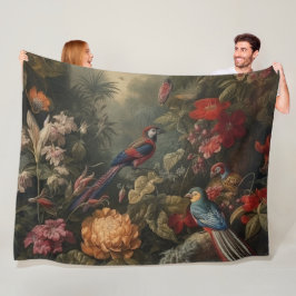Vintage botaniska scenfåglar blommor i paradiset fleecefilt