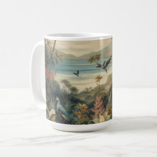 Vintage botaniska scenfåglar blommor i paradiset kaffemugg