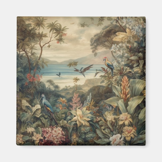 Vintage botaniska scenfåglar blommor i paradiset magnet (Framsidan)
