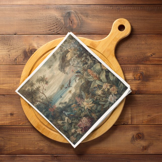 Vintage botaniska scenfåglar blommor i paradiset pappersservett (Skapare uppladdad)