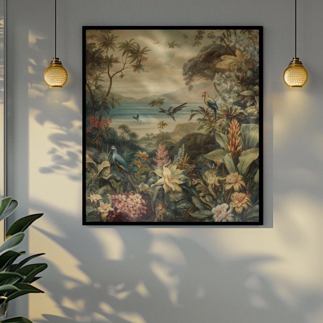 Vintage botaniska scenfåglar blommor i paradiset poster (Skapare uppladdad)